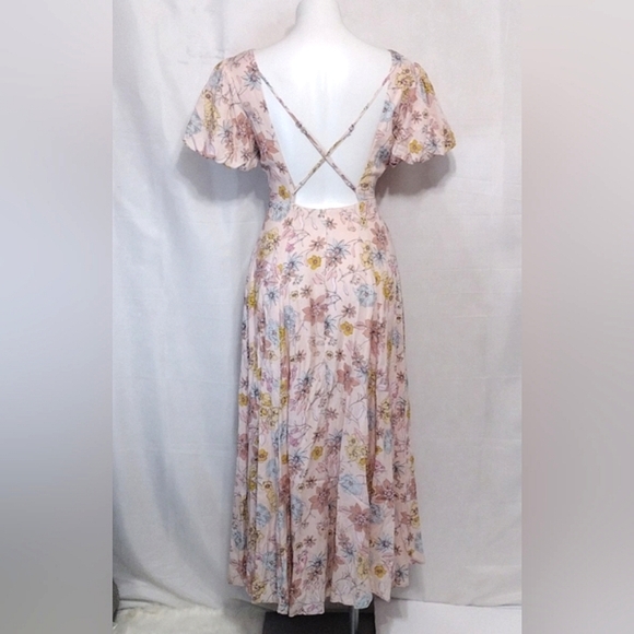 Lulus NWT Floral Print Puff Sleeves Crisscross Open Back Maxi Dress XS - Picture 11 of 15